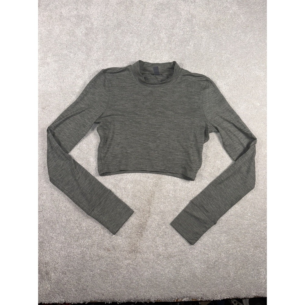 vuori womens long sleeve crop lux‎ tee dusty pine heather Xs